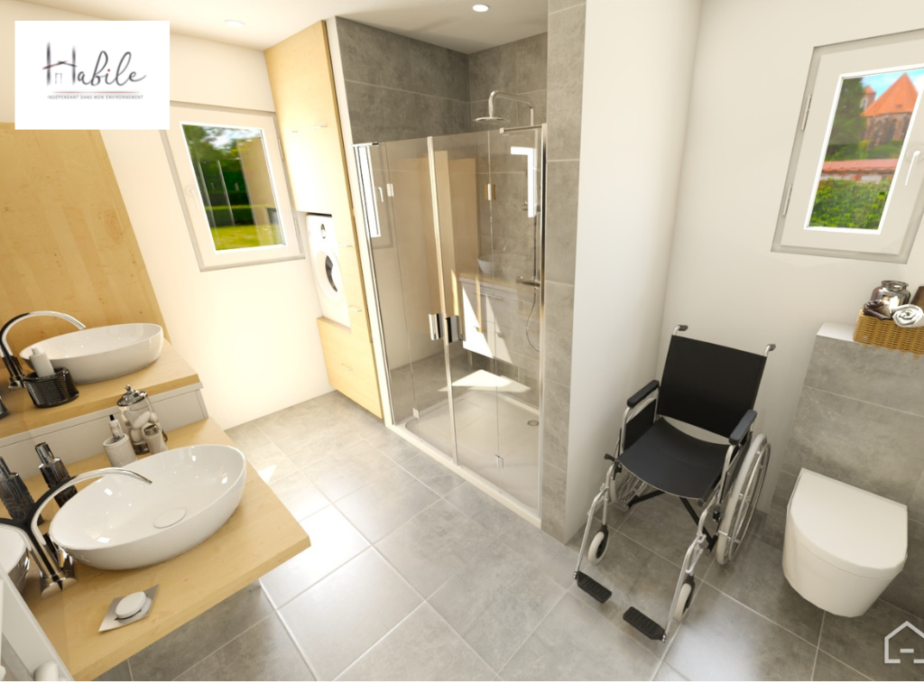 Salle de bain entièrement adaptée